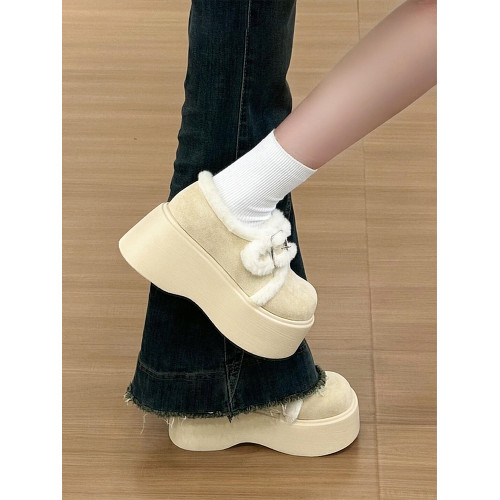 加絨松糕厚底勃肯棉鞋女冬季外穿2025新款小個子復古保暖毛毛鞋子