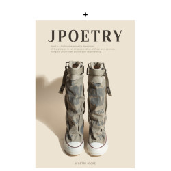 復古堆堆靴女2024新款秋冬不過膝長筒靴小個子褲琯靴塗鴉做舊靴子