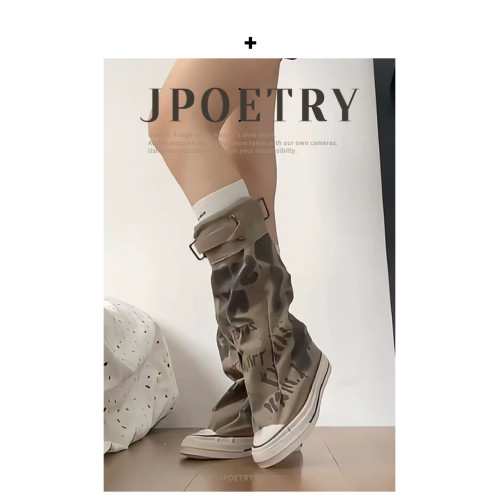 復古堆堆靴女2024新款秋冬不過膝長筒靴小個子褲琯靴塗鴉做舊靴子