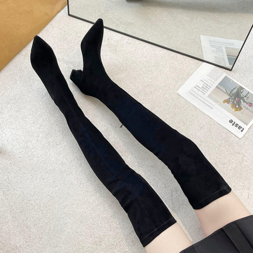 過膝長靴女粗跟2026春秋新款尖頭時裝高跟靴加絨顯瘦小個子高筒靴