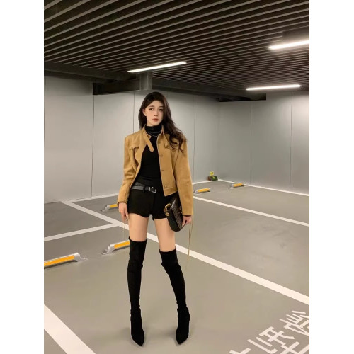 過膝高跟長靴子女2026新款秋冬絨面尖頭增高小個子高筒細跟長筒靴