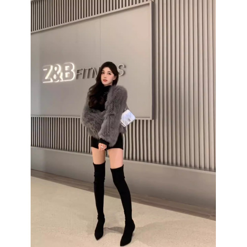 過膝高跟長靴子女2026新款秋冬絨面尖頭增高小個子高筒細跟長筒靴