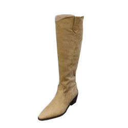 韓國東大門2023秋季新款尖頭方跟復古套筒牛仔長筒ins潮騎士靴子