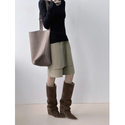 KA小林女鞋小衆設計25秋冬新款棕色堆堆靴尖頭騎士靴女不過膝靴子