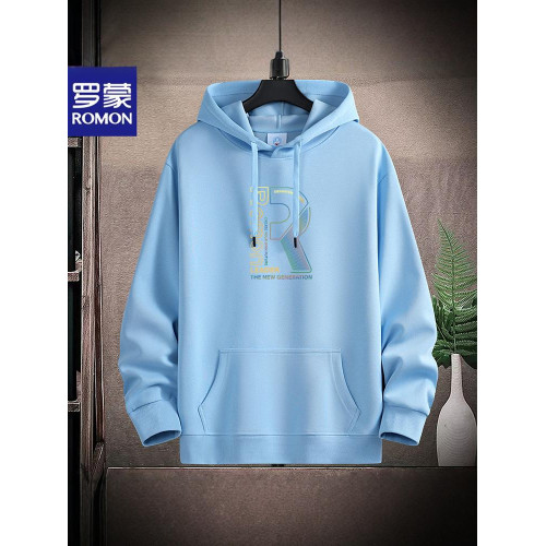 新款羅矇連帽棉衛衣男薄重磅運動休閒時尚青年加絨厚大碼學生帽衫