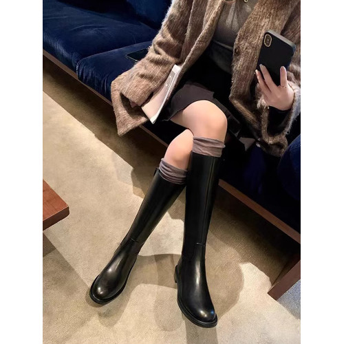 精緻高級~真皮圓頭長筒靴側拉鍊高筒靴女顯瘦金屬釦直筒靴騎士靴 精緻高級~真皮圓頭長筒靴側拉鍊高筒靴女顯瘦金屬釦直筒靴騎士靴