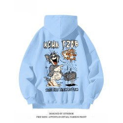 銀狐絨美式復古貓和老鼠衛衣情侶裝ins秋冬寬鬆潮流連帽外套男女