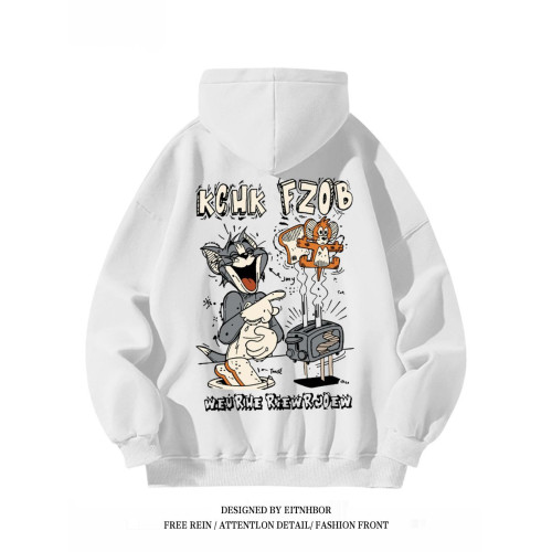 銀狐絨美式復古貓和老鼠衛衣情侶裝ins秋冬寬鬆潮流連帽外套男女