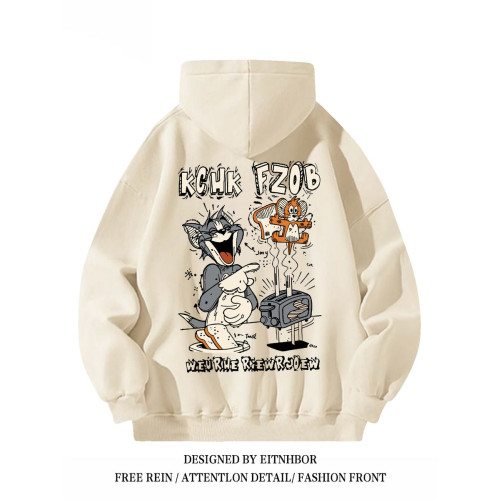 銀狐絨美式復古貓和老鼠衛衣情侶裝ins秋冬寬鬆潮流連帽外套男女