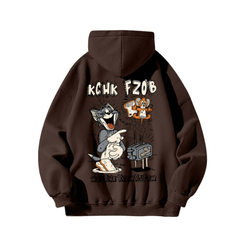 銀狐絨美式復古貓和老鼠衛衣情侶裝ins秋冬寬鬆潮流連帽外套男女