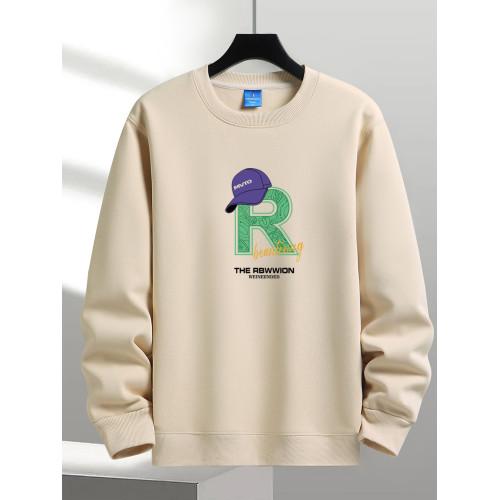 青少年男加絨圓領衛衣加厚潮流保暖棉質寬鬆秋冬打底外套上衣長袖