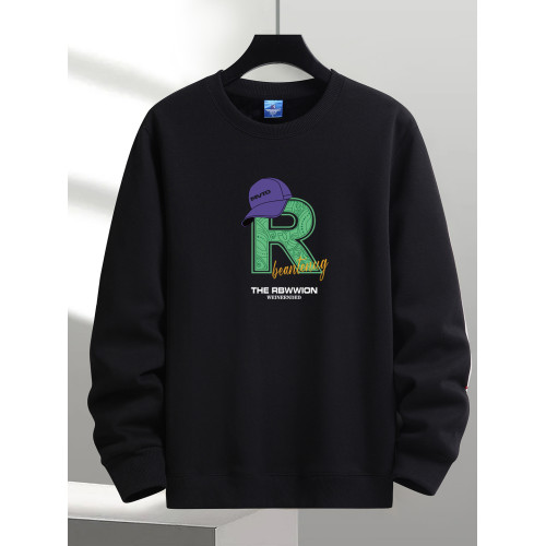 青少年男加絨圓領衛衣加厚潮流保暖棉質寬鬆秋冬打底外套上衣長袖