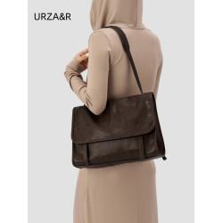 URZA&R植鞣羊皮信使漫郵包大容量通勤郵差包女復古休閒單肩斜後後背包
