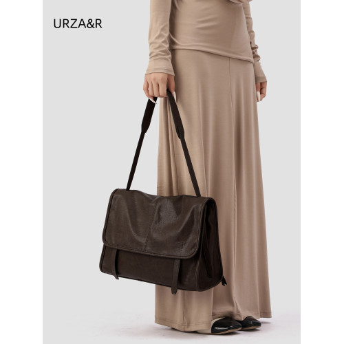 URZA&R植鞣羊皮信使漫郵包大容量通勤郵差包女復古休閒單肩斜後後背包