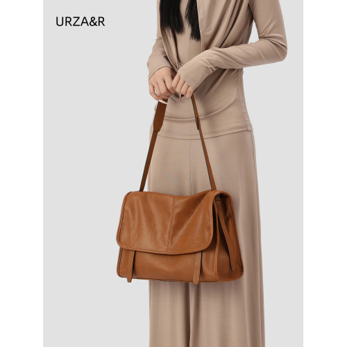 URZA&R植鞣羊皮信使漫郵包大容量通勤郵差包女復古休閒單肩斜後後背包