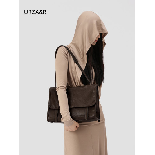 URZA&R植鞣羊皮信使漫郵包大容量通勤郵差包女復古休閒單肩斜後後背包