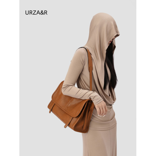 URZA&R植鞣羊皮信使漫郵包大容量通勤郵差包女復古休閒單肩斜後後背包