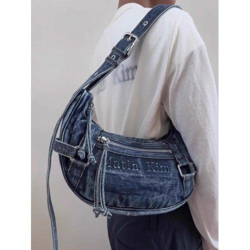 【官網正品】Matin Kim女包水洗復古做舊牛角包單肩牛仔托特包包