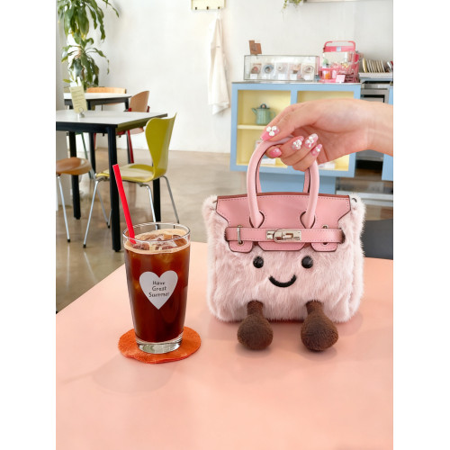 bk小精靈迷你小包包斜背超火毛茸茸小方包可愛手提小拎包可放手機