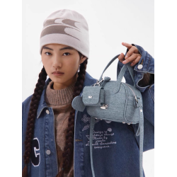 CryingCenter 復古仿牛仔mini波士頓包 大學生斜後後背包配耳機包