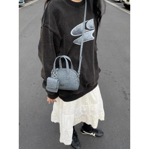 CryingCenter 復古仿牛仔mini波士頓包 大學生斜後後背包配耳機包