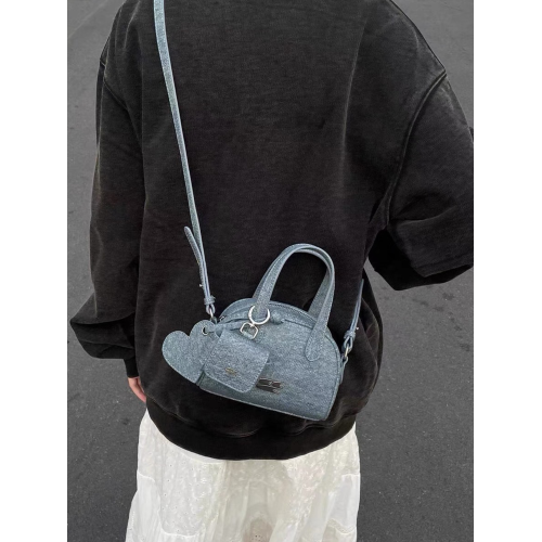 CryingCenter 復古仿牛仔mini波士頓包 大學生斜後後背包配耳機包