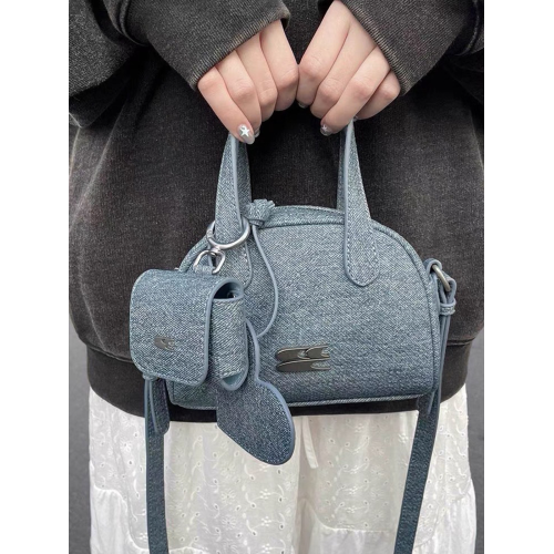 CryingCenter 復古仿牛仔mini波士頓包 大學生斜後後背包配耳機包