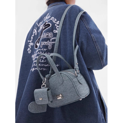 CryingCenter 復古仿牛仔mini波士頓包 大學生斜後後背包配耳機包