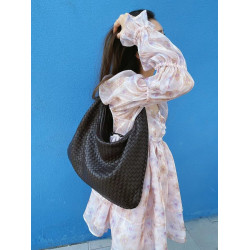 超火真皮編織包包女托特包2026新款牛皮大容量單肩腋下包小衆手提