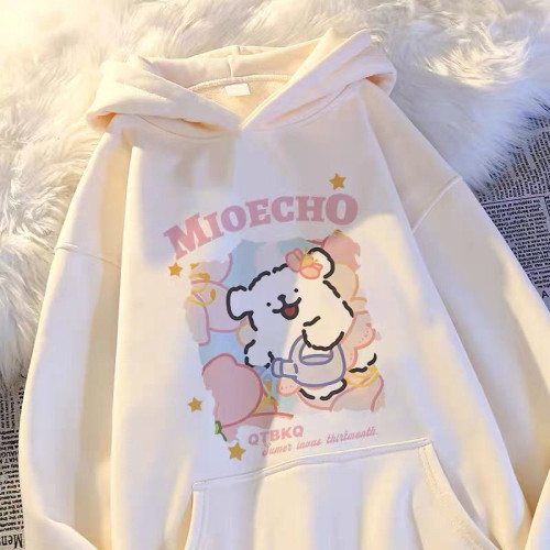 銀狐絨韓版潮牌線條小狗印花連帽衛衣男女休閒秋冬季ins寬鬆外套