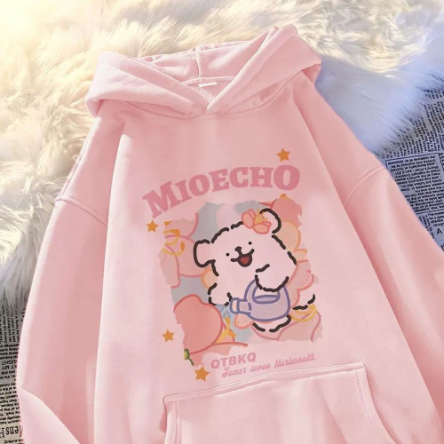 銀狐絨韓版潮牌線條小狗印花連帽衛衣男女休閒秋冬季ins寬鬆外套