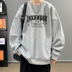 美式高街連帽長袖衛衣男秋季潮牌字母印花重磅黑色青少年痞帥外套