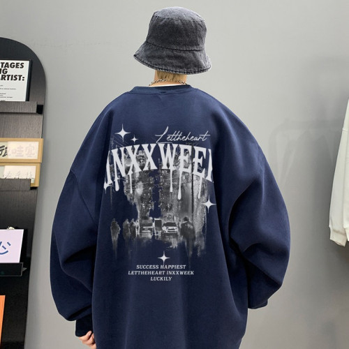 美式高街連帽長袖衛衣男秋季潮牌字母印花重磅黑色青少年痞帥外套 美式高街連帽長袖衛衣男秋季潮牌字母印花重磅黑色青少年痞帥外套