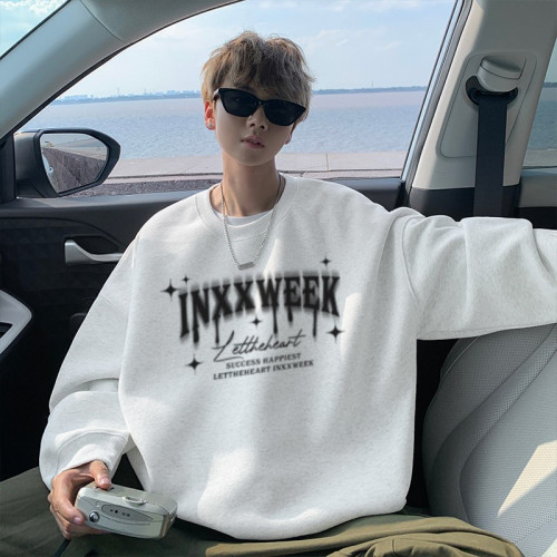 美式高街連帽長袖衛衣男秋季潮牌字母印花重磅黑色青少年痞帥外套 美式高街連帽長袖衛衣男秋季潮牌字母印花重磅黑色青少年痞帥外套