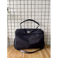 尼龍托特包拼皮凱莉包單肩斜背手提大容量通勤男女黑色電腦包簡約