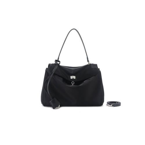 尼龍托特包拼皮凱莉包單肩斜背手提大容量通勤男女黑色電腦包簡約 尼龍托特包拼皮凱莉包單肩斜背手提大容量通勤男女黑色電腦包簡約