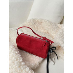 90s包小衆頭層牛皮手提包簡約復古手拎單肩包迷你麂皮斜背筆筒包