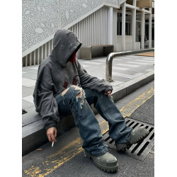 Thug Club髒染水洗做舊破壞連帽衛衣高街休閒潮牌帽衫樸宰範同款