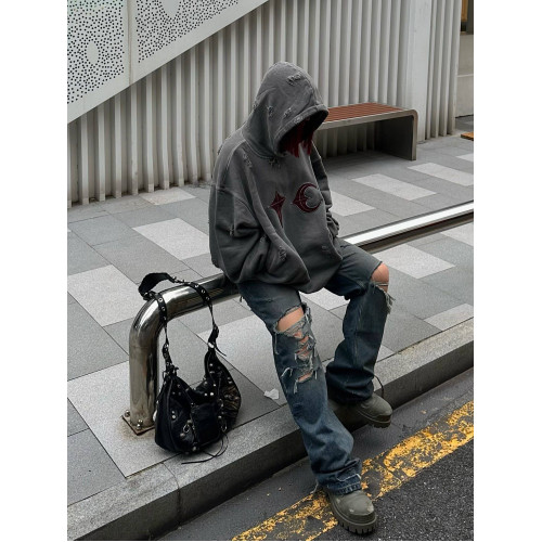 Thug Club髒染水洗做舊破壞連帽衛衣高街休閒潮牌帽衫樸宰範同款 Thug Club髒染水洗做舊破壞連帽衛衣高街休閒潮牌帽衫樸宰範同款