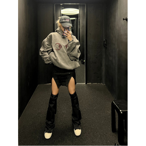 Thug Club髒染水洗做舊破壞連帽衛衣高街休閒潮牌帽衫樸宰範同款 Thug Club髒染水洗做舊破壞連帽衛衣高街休閒潮牌帽衫樸宰範同款