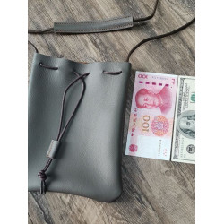 創意復古文藝風頭層牛皮真皮女包抽繩水桶斜背收納手機包