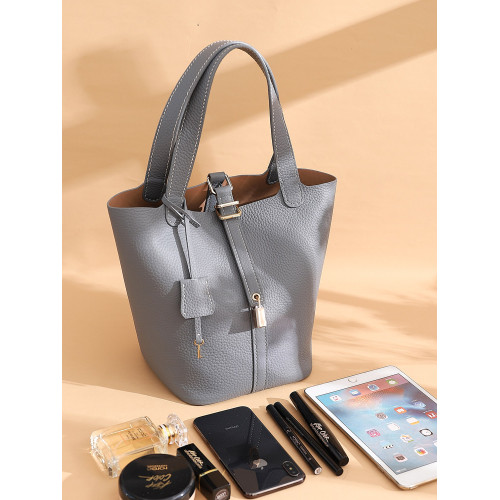 菜籃子女包原版真牛皮水桶包全手縫蠟線手工diy自製材料包大象灰