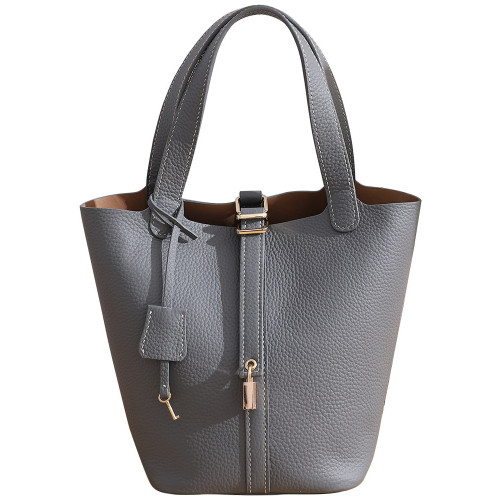 菜籃子女包原版真牛皮水桶包全手縫蠟線手工diy自製材料包大象灰