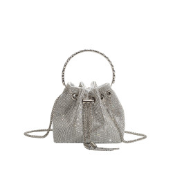 2025新款鑲鑽法式小衆設計水桶包閃亮宴會百搭高級感鏈條網紅女包