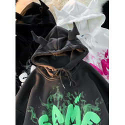 設計感連帽衛衣男女春秋潮牌字母發泡小惡魔上衣美式情侶加絨外套