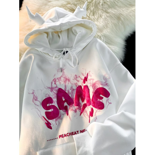 設計感連帽衛衣男女春秋潮牌字母發泡小惡魔上衣美式情侶加絨外套 設計感連帽衛衣男女春秋潮牌字母發泡小惡魔上衣美式情侶加絨外套