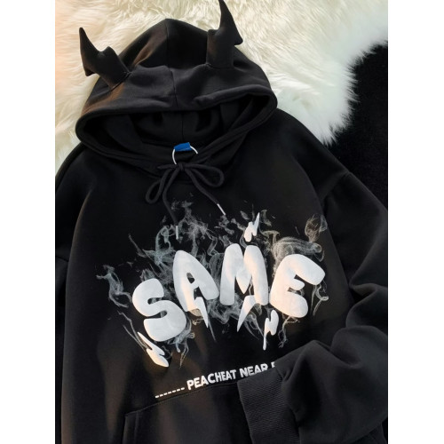 設計感連帽衛衣男女春秋潮牌字母發泡小惡魔上衣美式情侶加絨外套 設計感連帽衛衣男女春秋潮牌字母發泡小惡魔上衣美式情侶加絨外套