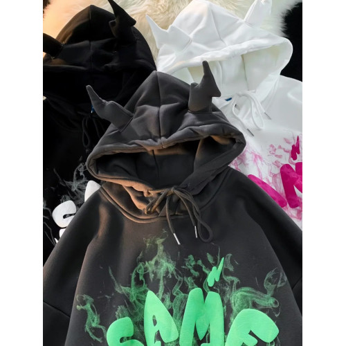 設計感連帽衛衣男女春秋潮牌字母發泡小惡魔上衣美式情侶加絨外套 設計感連帽衛衣男女春秋潮牌字母發泡小惡魔上衣美式情侶加絨外套