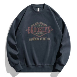 美式重磅圓領衛衣男春秋季加厚加絨寬鬆大碼套頭打底衫休閒外套