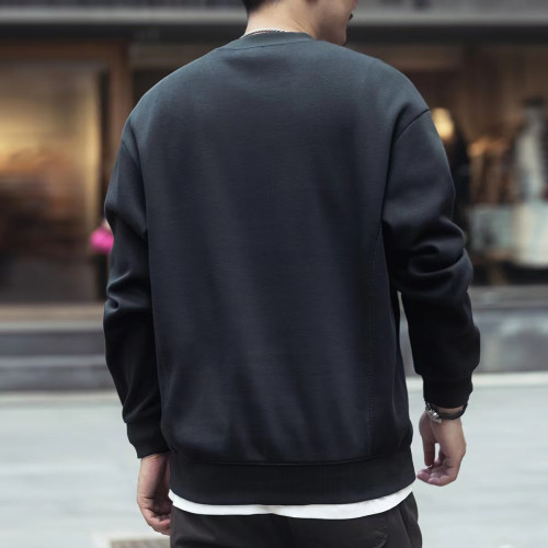 美式重磅圓領衛衣男春秋季加厚加絨寬鬆大碼套頭打底衫休閒外套